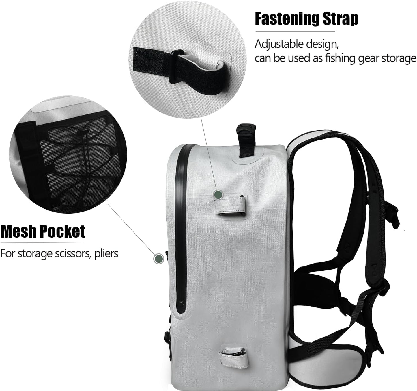 27QT Waterproof Fishing Backpack with Rod Holder