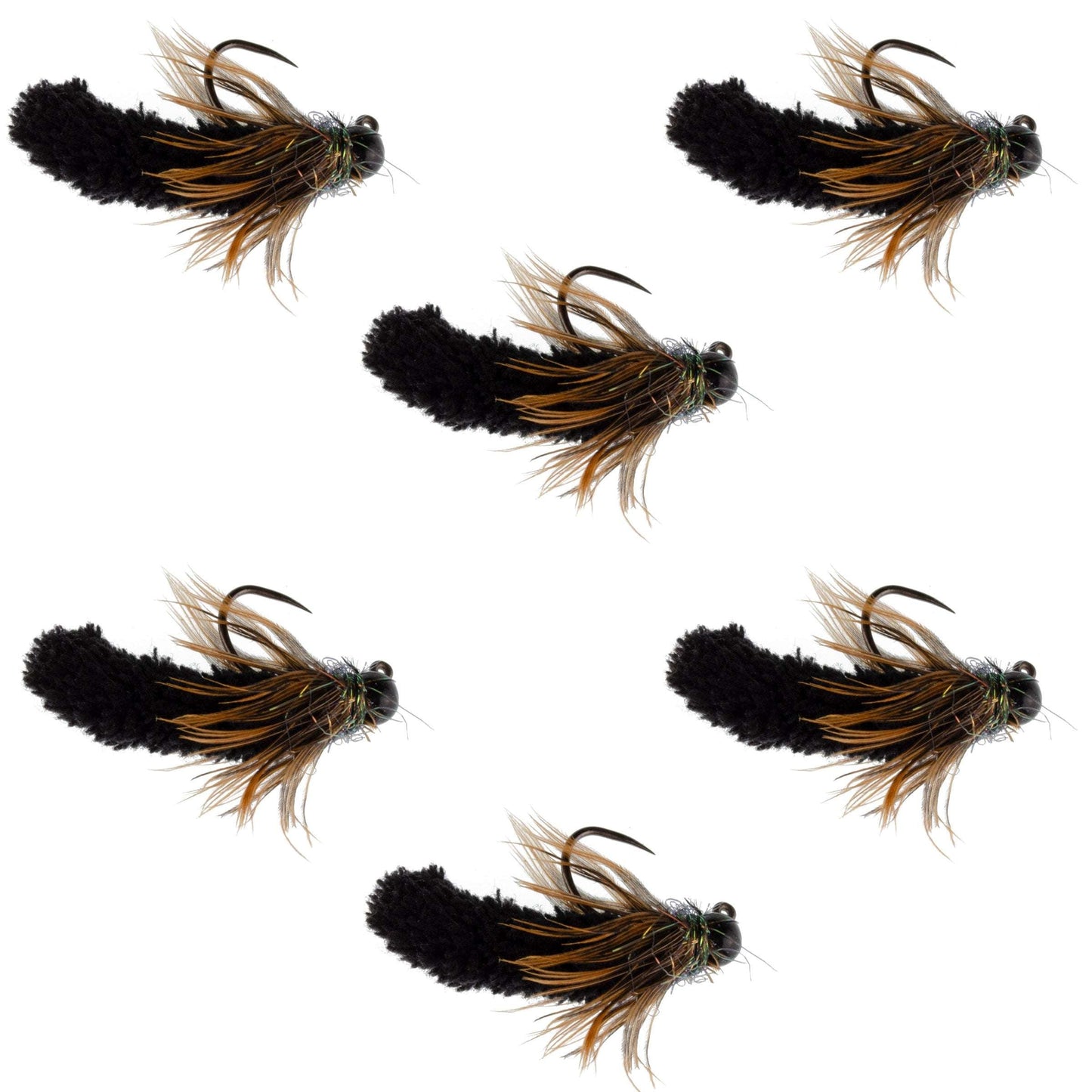 Tungsten Bead Black Mop Fly Tactical Jig Czech Euro Nymph Barbless Fly 6 Flies - Size 14